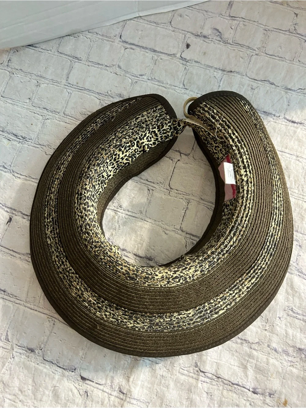 SCALA HANDCRAFTED STRAW VISOR LEOPARD PRINT BAND WIDE BRIM O/S